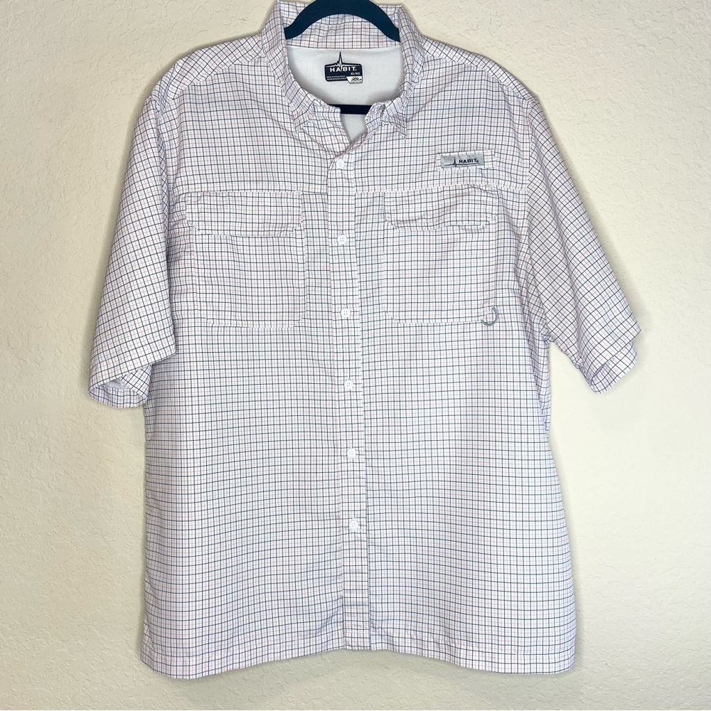 Habit Button Down Blue/Orange Checkered Outdoors Short Sleeve Vented Mens XL EUC